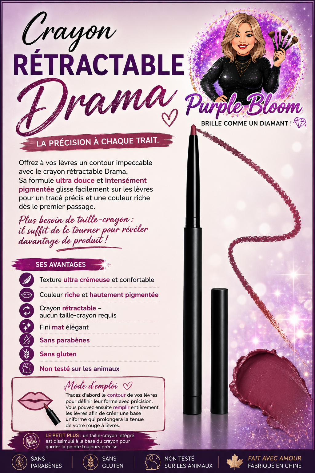 Crayon à lèvre crème Drama #001