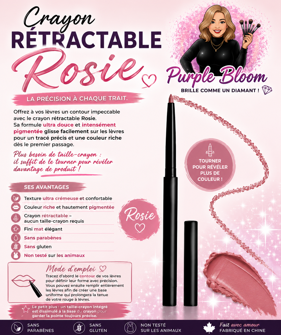 Crayon à lèvre crème Rosie #07