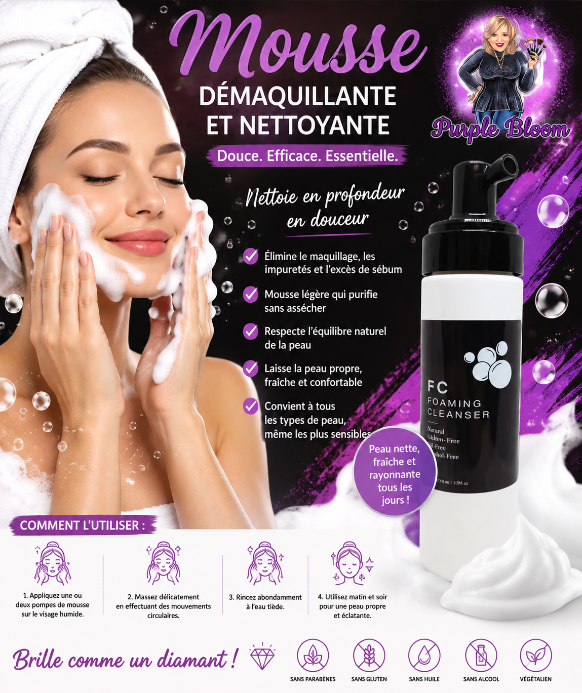 Mousse nettoyante et démaquillante
